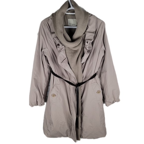 HENRY COTTON'S | knit ruffle detail belted zip puffer trench coat - Picture 1 of 16